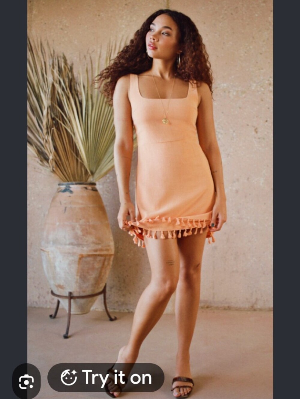 Lulu's "Feel The Sunshine" Washed Peach Tassel Mini Dress XL